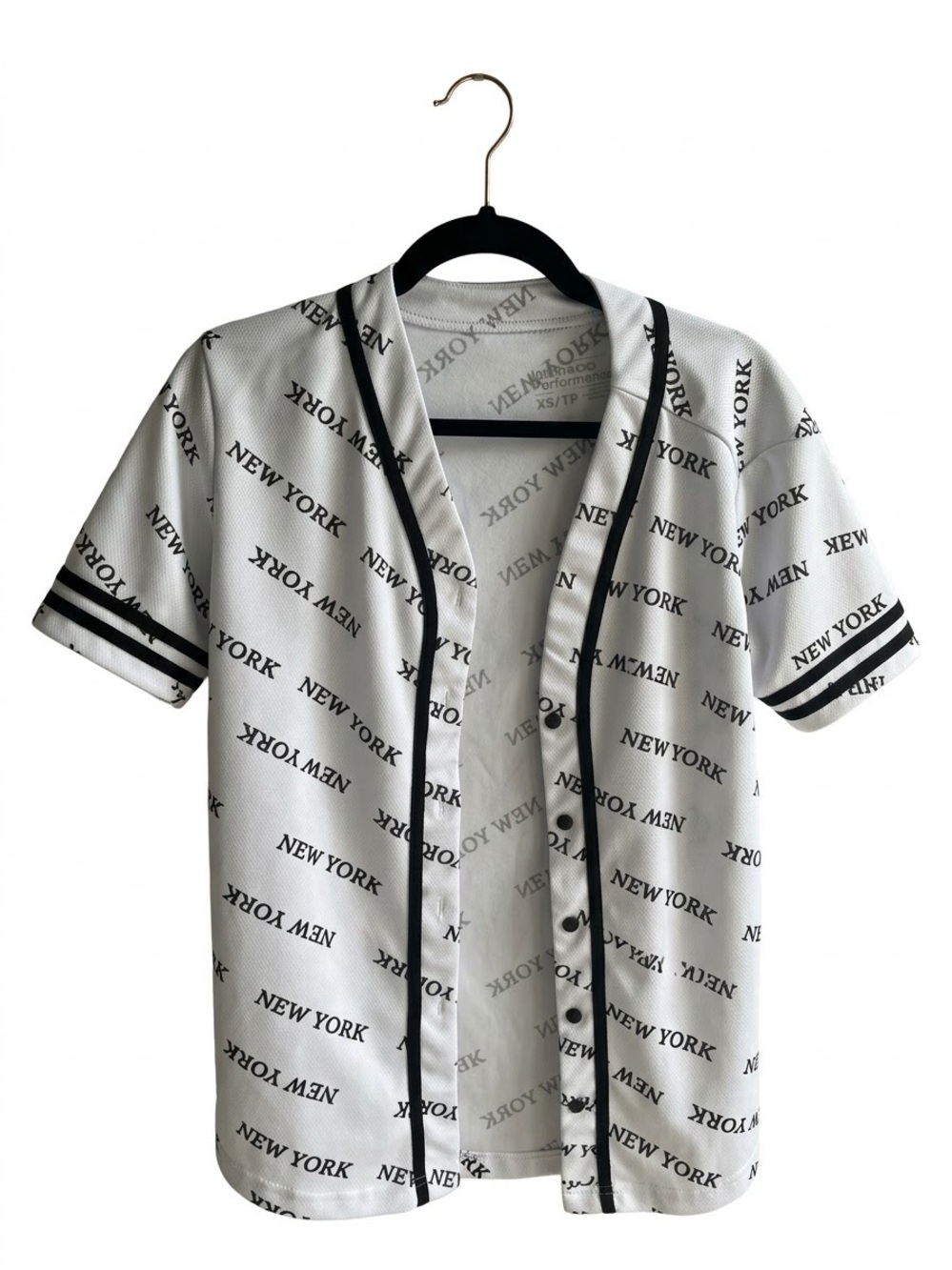 White 'New York' Baseball Jersey with Black Trim